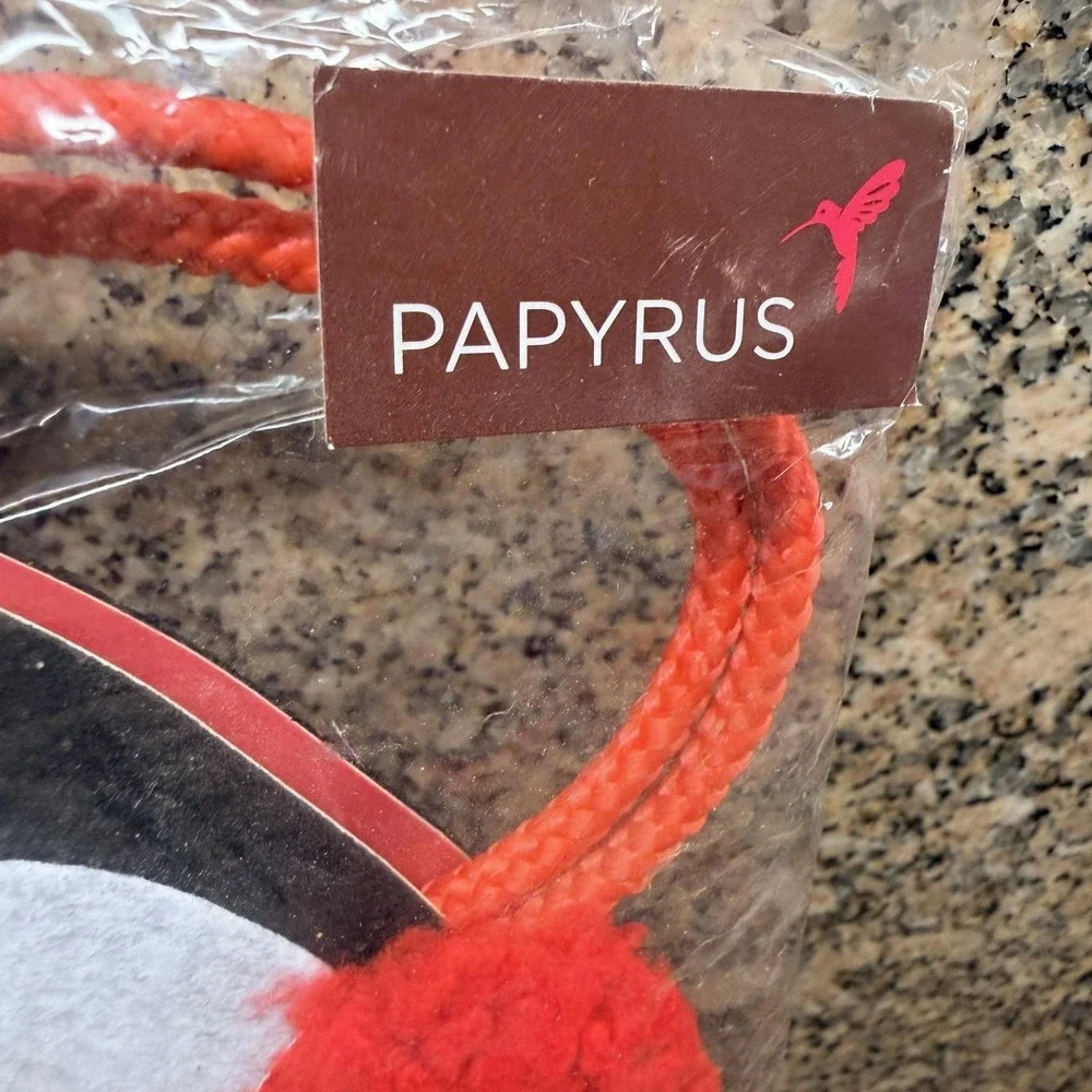 Papyrus Penguin Christmas Gift Tote Bag Medium Felt Red Earmuffs Present